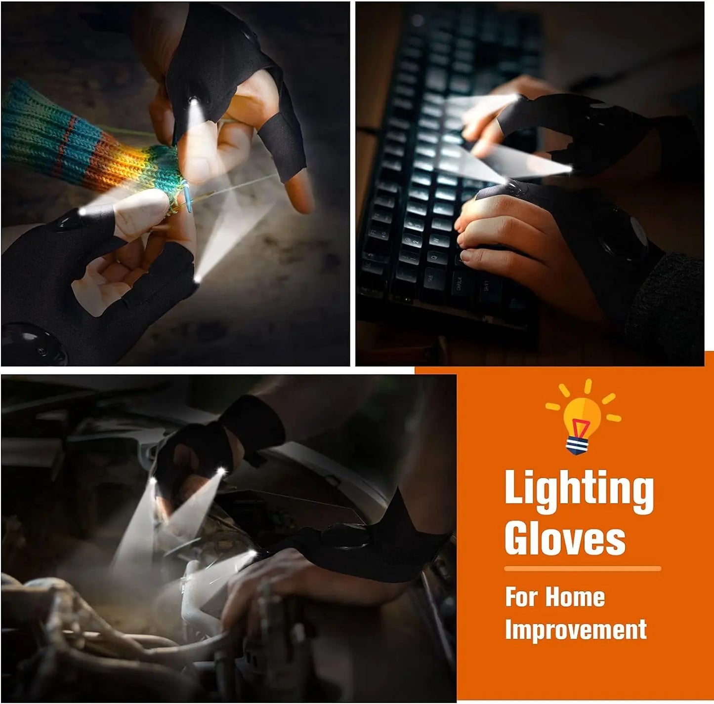 LED Fingerless Gloves for Men and Women - Waterproof Outdoor Gear for Night Fishing, Biking, Running, and More